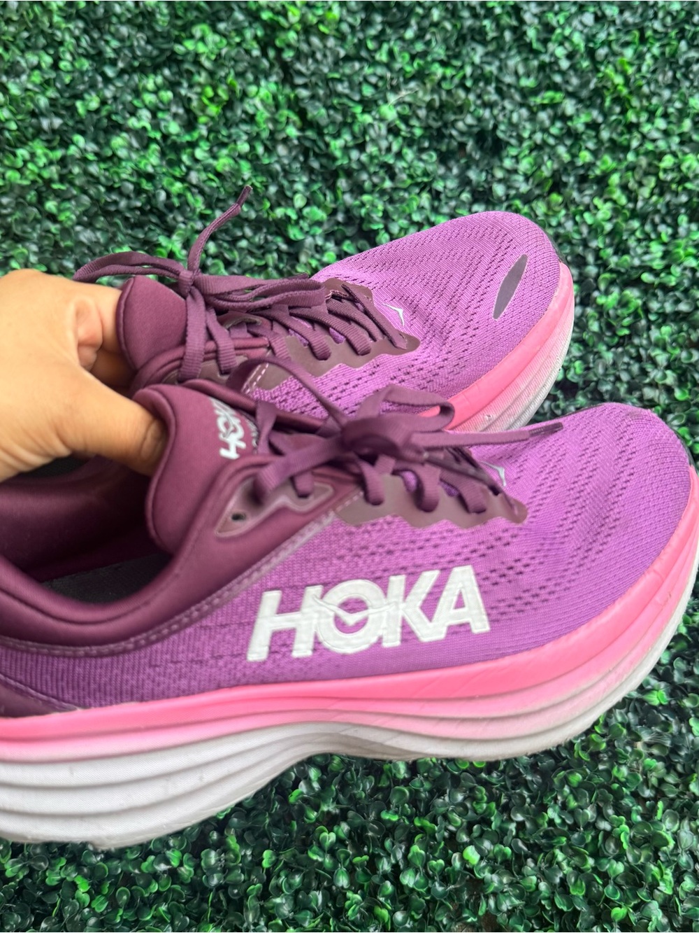 Hoka One One Bondi 8 Women's Running Shoes Color: Pink & Purple